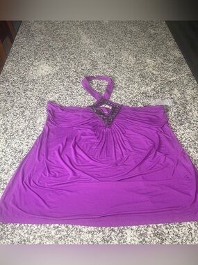Lane Bryant Purple Beaded Halter Top Size 22/24 NWT Party Festival Shirt